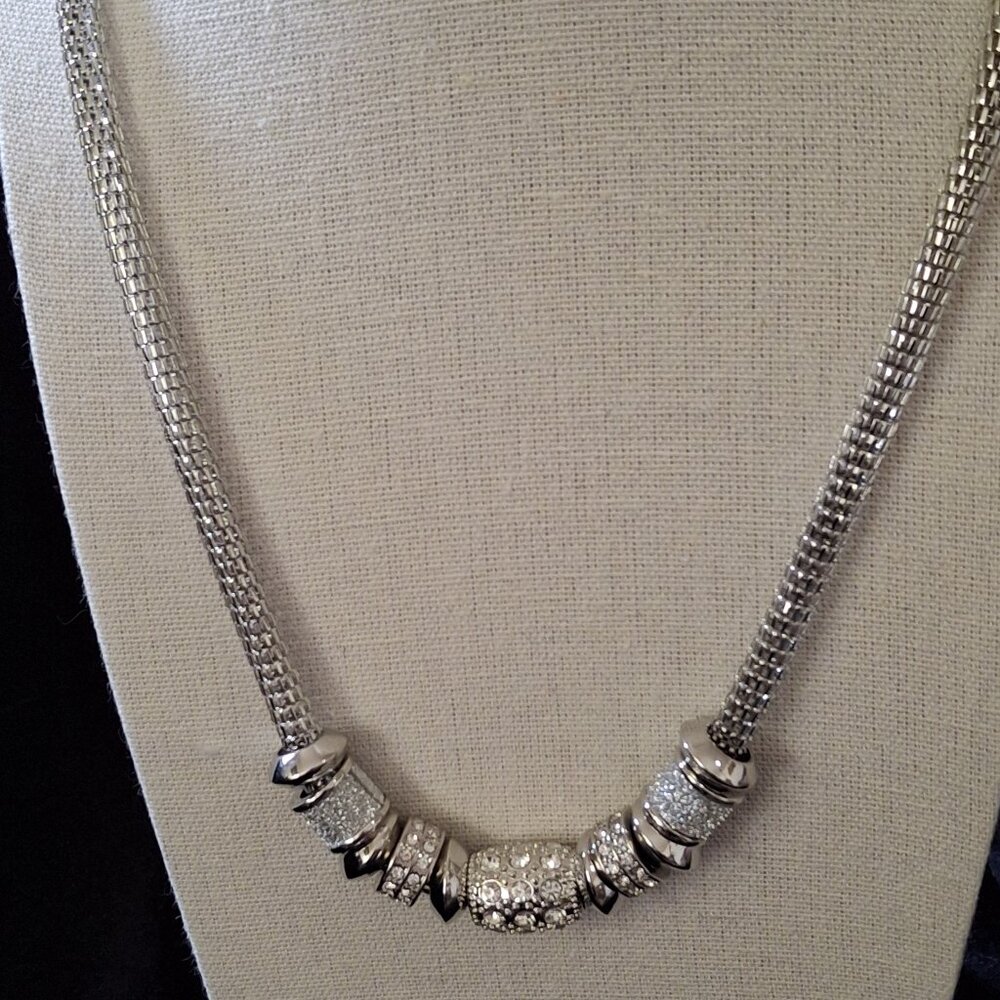 Elegant Catherine's Silver Tone Necklace Rhinestone-accented Beads NWT